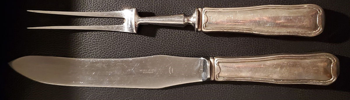 Old Danish (Sterling) Small Stainless Blade 2-Piece Steak Carving Set by Georg Jensen (Denmark)-1