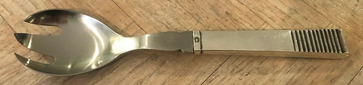 Parallel (Sterling, 1931) Salad Serving Fork Stainless Prongs Small by Georg Jensen (Denmark)-1