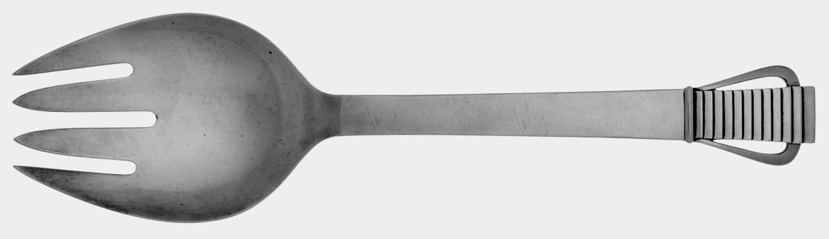 Parallel (Sterling, 1931) Vegetable Serving Fork (Solid) by Georg Jensen (Denmark)-1