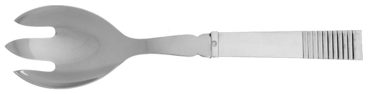 Parallel (Sterling, 1931) Salad Serving Fork Stainless Prongs Medium by Georg Jensen (Denmark)-1