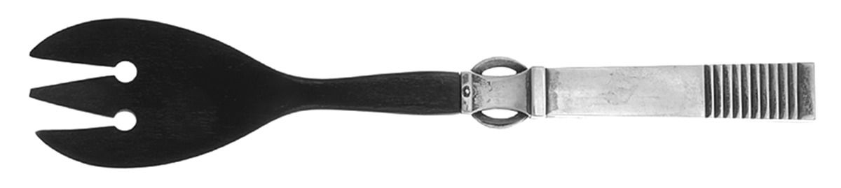 Parallel (Sterling, 1931) Salad Serving Fork with Horn Tines by Georg Jensen (Denmark)-1