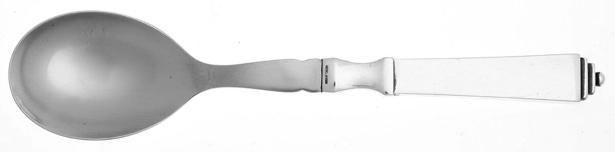 Pyramid (Sterling, 1927) Medium Stainless Bowl Salad Serving Spoon by Georg Jensen (Denmark)-1
