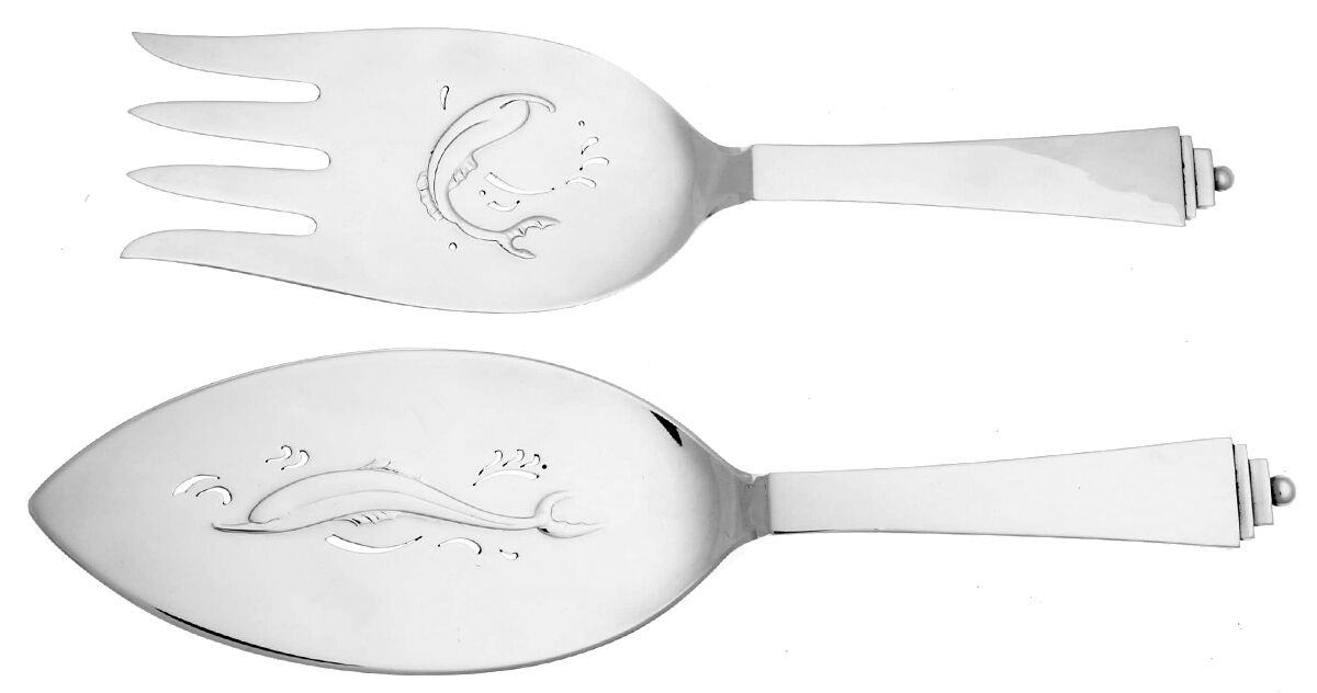 Pyramid (Sterling, 1927) Pierced Fish Serving Set by Georg Jensen (Denmark)-1