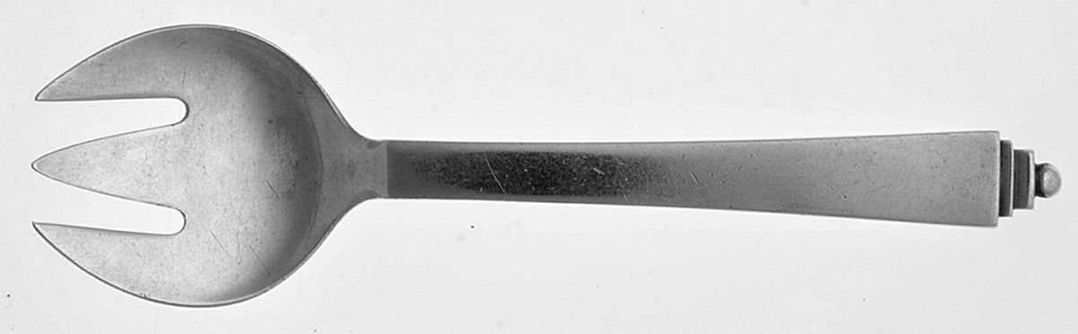 Pyramid (Sterling, 1927) Large Solid Tined Sardine Serving Fork by Georg Jensen (Denmark)-1