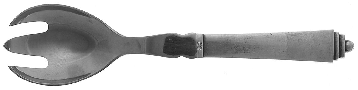 Pyramid (Sterling, 1927) Salad Serving Fork Stainless Prongs Small by Georg Jensen (Denmark)-1