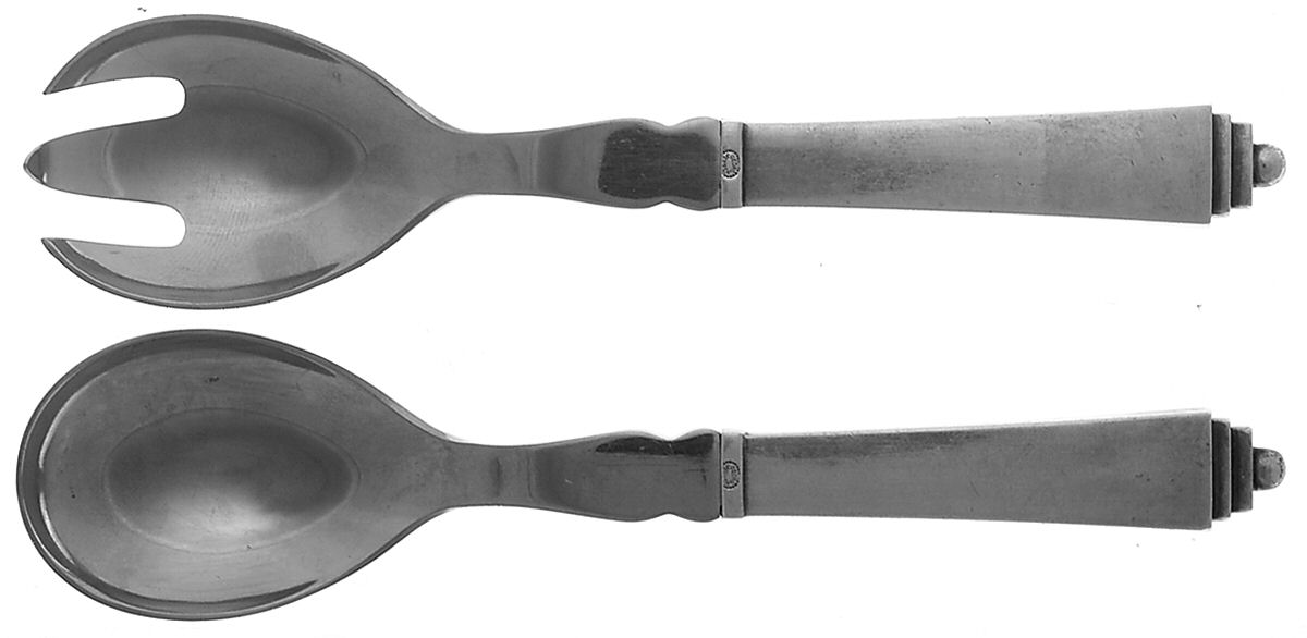 Pyramid (Sterling, 1927) Salad Set 2 Piece Stainless Bowl Small by Georg Jensen (Denmark)-1