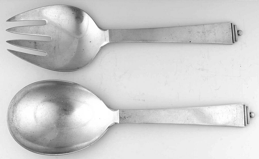 Pyramid (Sterling, 1927) Solid 2-Piece Vegetable Serving Set by Georg Jensen (Denmark)-1