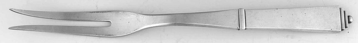 Pyramid (Sterling, 1927) Cold Meat Serving Fork W/Hollow Hdl &Sterling Tine by Georg Jensen (Denmark)-1