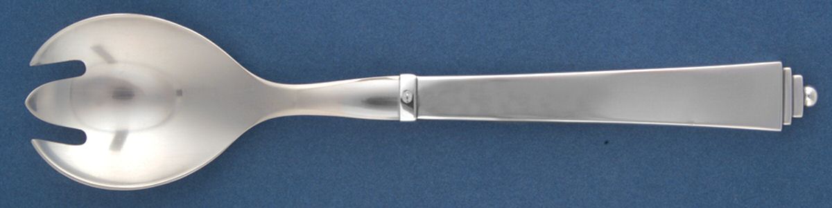 Pyramid (Sterling, 1927) Salad Serving Fork with Stainless Prongs by Georg Jensen (Denmark)-1
