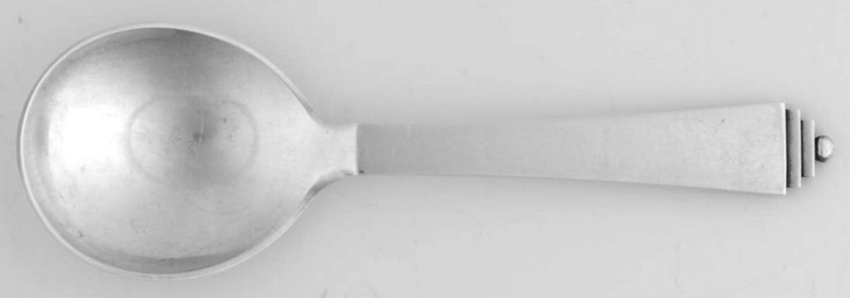 Pyramid (Sterling, 1927) Round Bowl Soup Spoon (Bouillon) by Georg Jensen (Denmark)-1