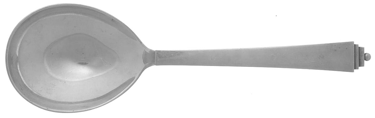 Pyramid (Sterling, 1927) Small Solid Serving Spoon by Georg Jensen (Denmark)-1
