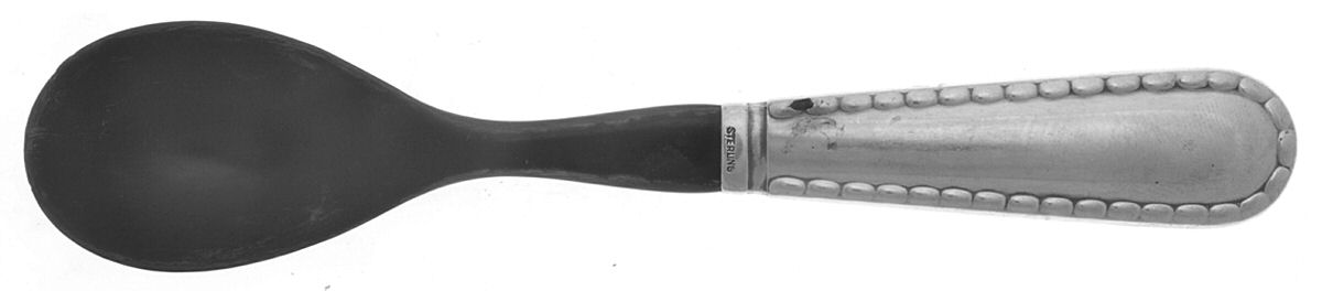 Rope (Sterling) Relish Spoon with Horn Bowl by Georg Jensen (Denmark)-1
