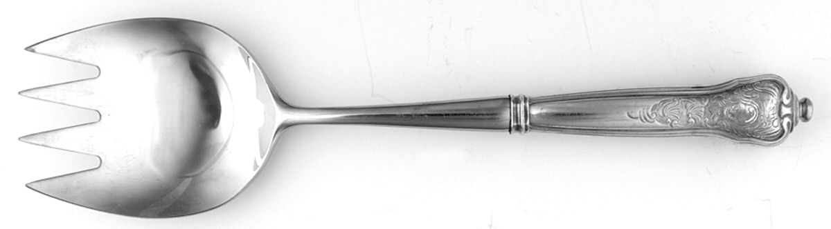 Rosenborg (Silverplate) Salad Serving Fork with Stainless Prongs by Georg Jensen (Denmark)-1
