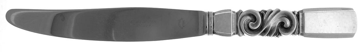 Scroll (Sterling, 1927) Modern Long Handle Dinner Knife by Georg Jensen (Denmark)-1