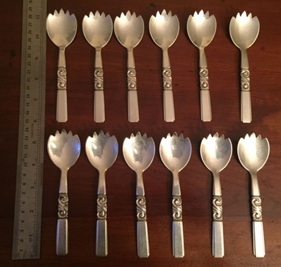 Scroll (Sterling, 1927) Ice Cream Fork by Georg Jensen (Denmark)-1