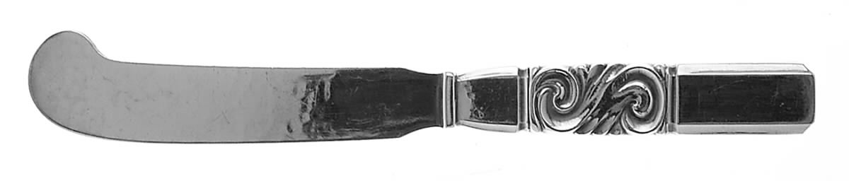 Scroll (Sterling, 1927) Hollow Handle Paddle Butter Spreader (Solid) by Georg Jensen (Denmark)-1