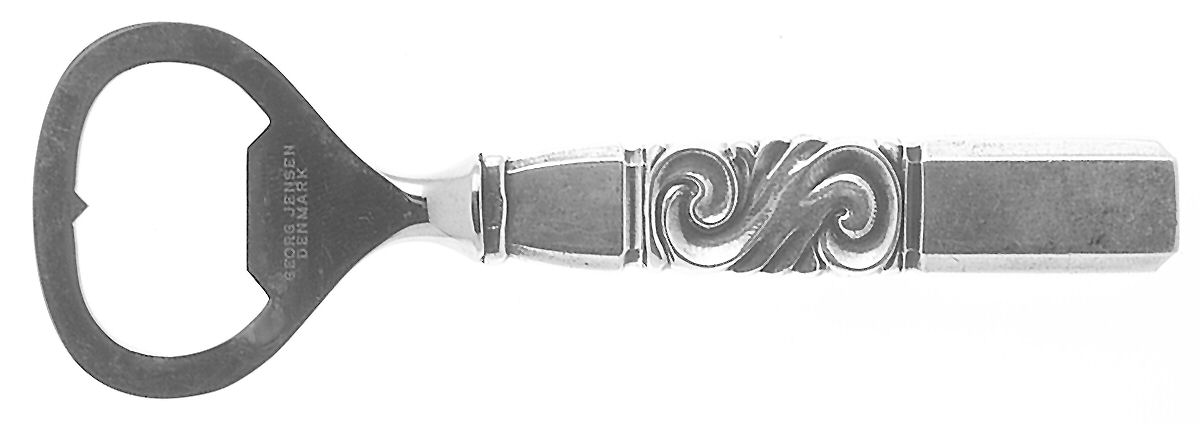 Scroll (Sterling, 1927) Bottle Opener with Stainless Bowl by Georg Jensen (Denmark)-1
