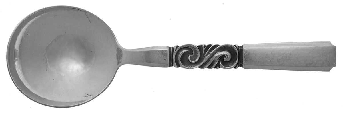 Scroll (Sterling, 1927) Round Bowl Soup Spoon (Cream Soup) by Georg Jensen (Denmark)-1