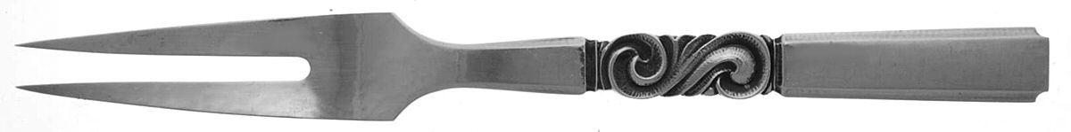 Scroll (Sterling, 1927) Medium 2-Tine Cold Meat Serving Fork by Georg Jensen (Denmark)-1