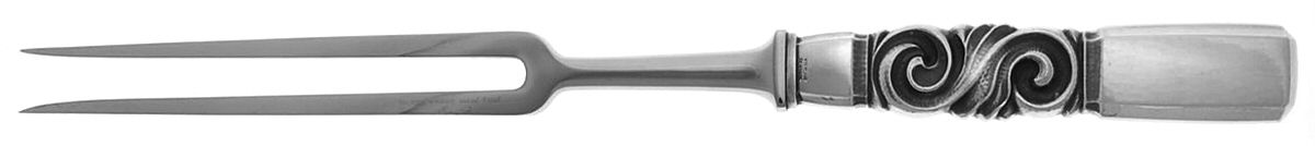 Scroll (Sterling, 1927) Large Stainless-Prong Roast Carving Fork by Georg Jensen (Denmark)-1