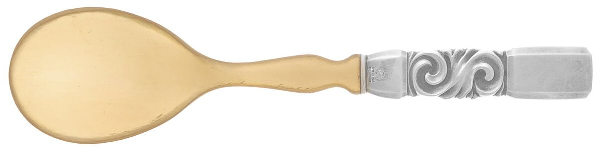 Scroll (Sterling, 1927) Medium Salad Serving Spoon with Horn Bowl by Georg Jensen (Denmark)-1