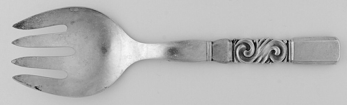 Scroll (Sterling, 1927) Vegetable Serving Fork (Solid) by Georg Jensen (Denmark)-1