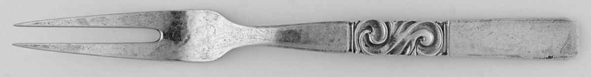 Scroll (Sterling, 1927) 2-Tine Cold Cut Serving Fork by Georg Jensen (Denmark)-1