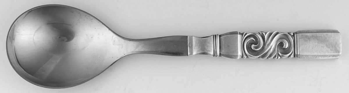 Scroll (Sterling, 1927) Salad Serving Spoon Stainless Bowl Medium by Georg Jensen (Denmark)-1