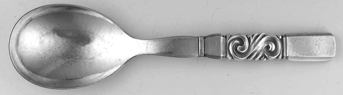 Scroll (Sterling, 1927) Large Solid Serving Spoon by Georg Jensen (Denmark)-1