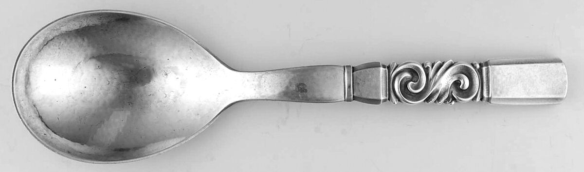 Scroll (Sterling, 1927) Vegetable Serving Spoon (Solid) by Georg Jensen (Denmark)-1