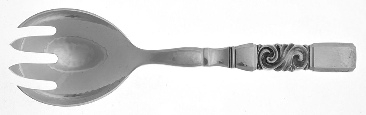 Scroll (Sterling, 1927) Hollow Handle Salad Serving Fork by Georg Jensen (Denmark)-1