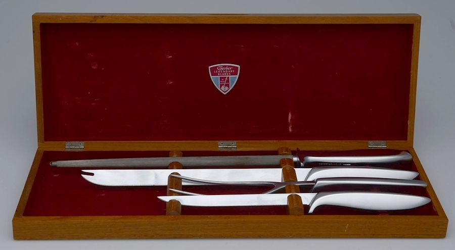 Presentation (Stainless) (4-Piece) Carving Set & Used Wood Case by Gerber-1