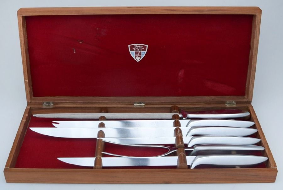 Presentation (Stainless) (6 Pcs) Carving Set & Used Wood Case by Gerber-1
