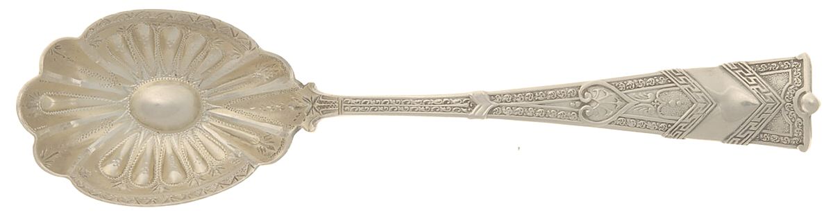 Amaryllis (Sterling, 1877) Sugar Shell Spoon, Bright Cut by George W Shiebler-1