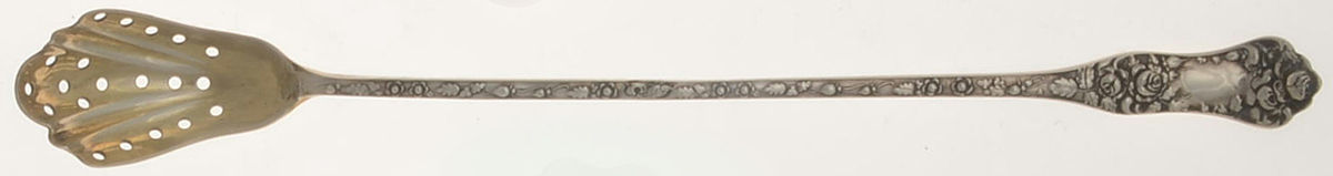 American Beauty (Sterling, 1896) Pierced Bowl Long Handle Olive Spoon by George W Shiebler-1