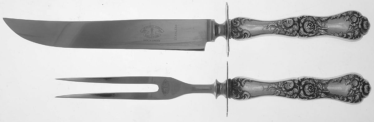 American Beauty (Sterling, 1896) Small Stainless Blade 2-Piece Steak Carving Set by George W Shiebler-1