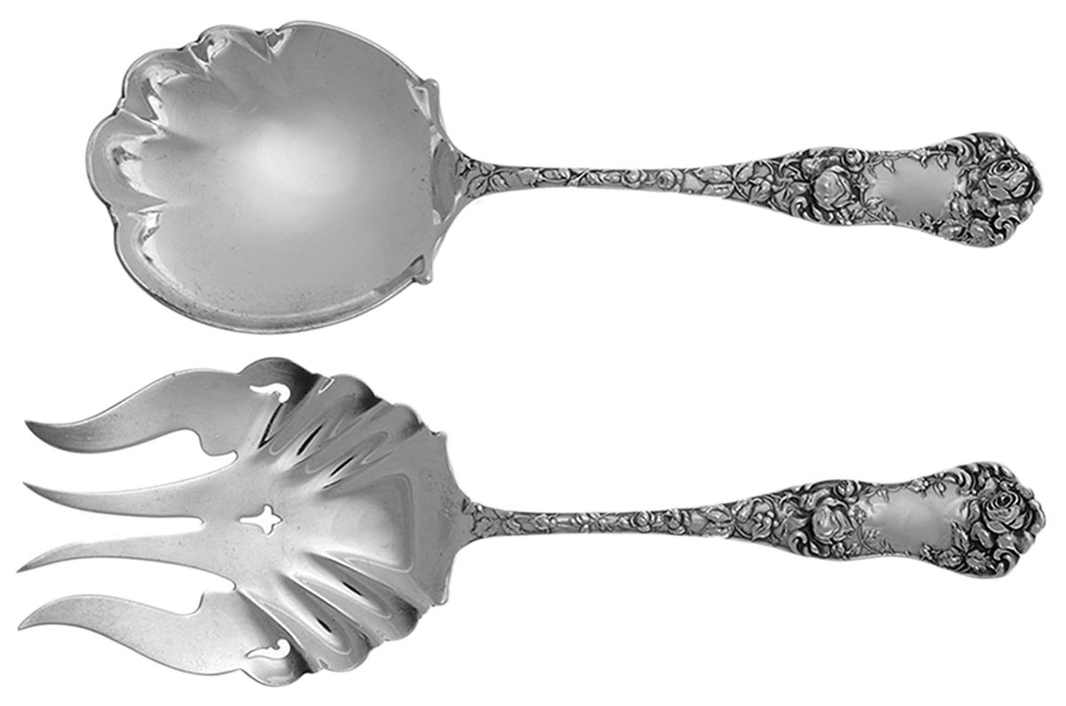 American Beauty (Sterling, 1896) Solid Oversized Serving Salad Set by George W Shiebler-1
