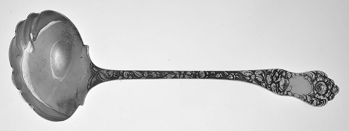 American Beauty (Sterling, 1896) Large Solid Soup Ladle by George W Shiebler-1