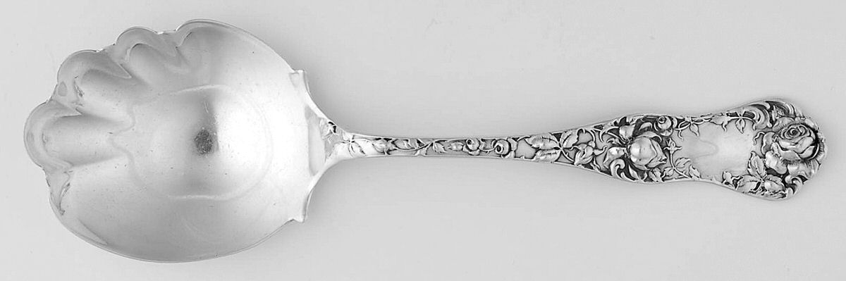 American Beauty (Sterling, 1896) Solid Salad Serving Spoon by George W Shiebler-1