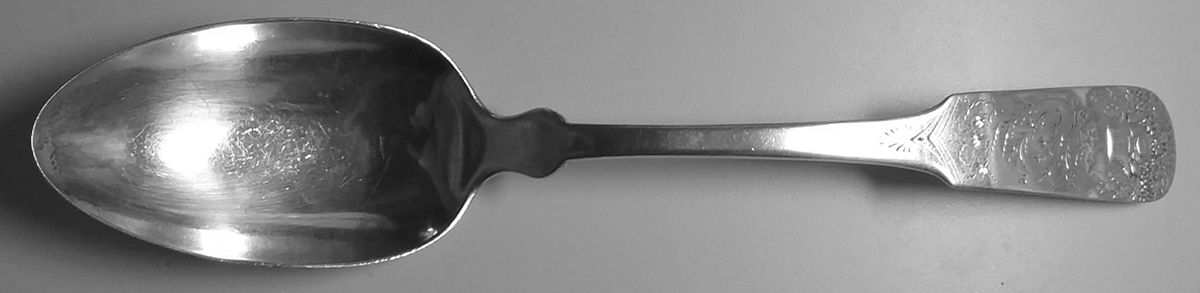 Basket of Flowers (Sterling, 1850) Bright Cut Tablespoon (Serving Spoon) by George W Shiebler-1