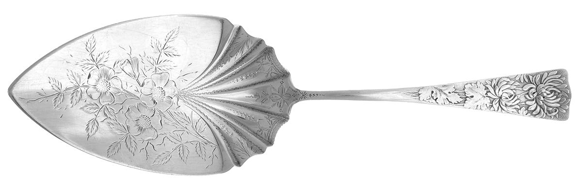 Chrysanthemum (Sterling, 1885) Large Solid Bright Cut Pie Knife by George W Shiebler-1