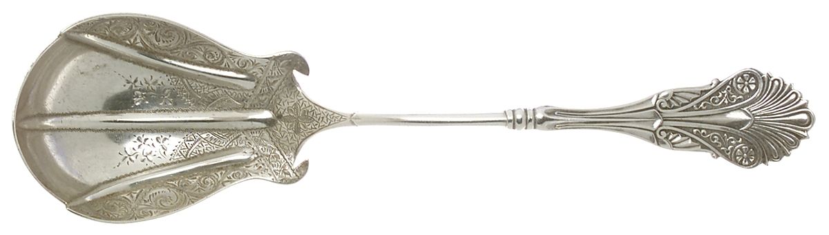 Corinthian (Sterling, 1870) Salad Serving Spoon Solid, Bright Cut by George W Shiebler-1