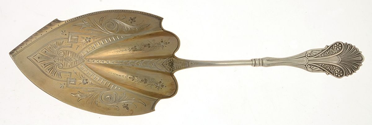 Corinthian (Sterling, 1870) Large Solid Bright Cut Pie Knife by George W Shiebler-1