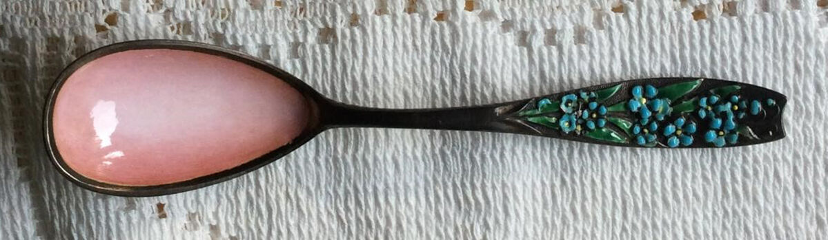 Flora (Sterling, 1887) Enameled Egg Spoon by George W Shiebler-1
