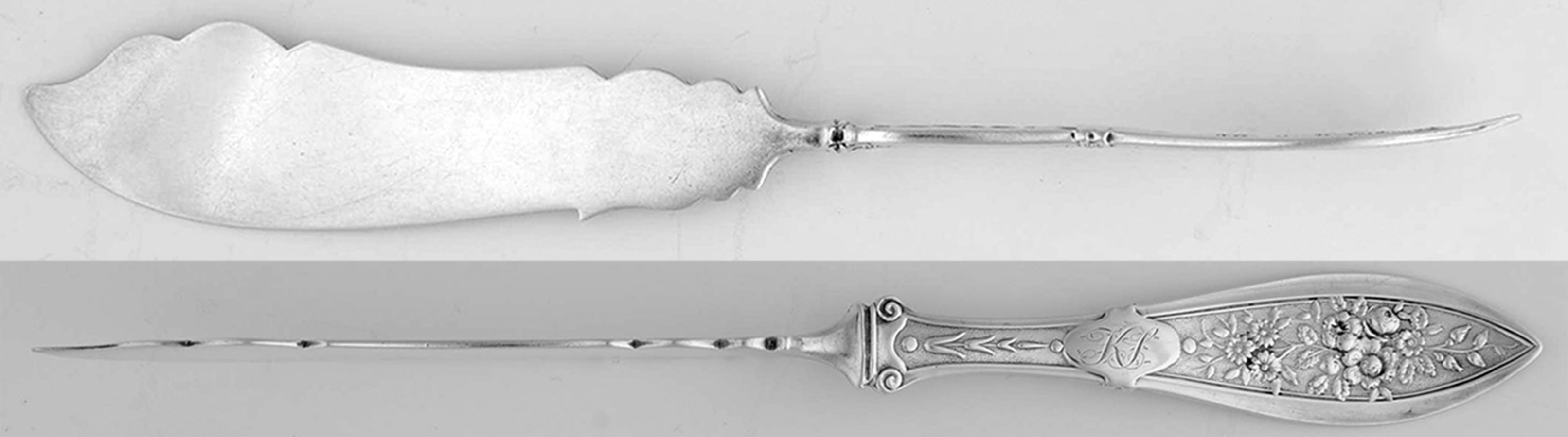Montezuma (Sterling, 1879) Flat Twisted Handle Master Butter Knife by George W Shiebler-1