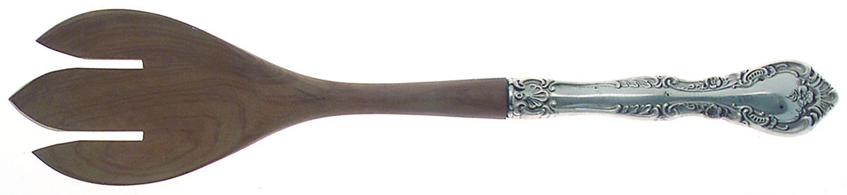 Alencon Lace (Sterling, 1965) Salad Serving Fork with Wooden Prongs by Gorham Silver-1