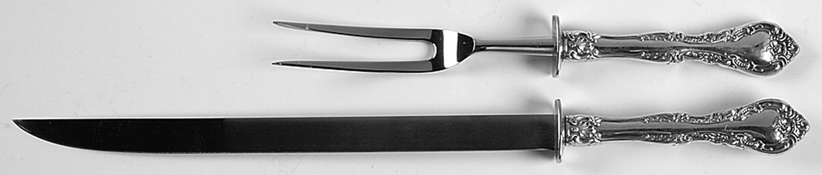 Alencon Lace (Sterling, 1965) Large 2-Piece Roast Carving Set w/Stainless Blade by Gorham Silver-1