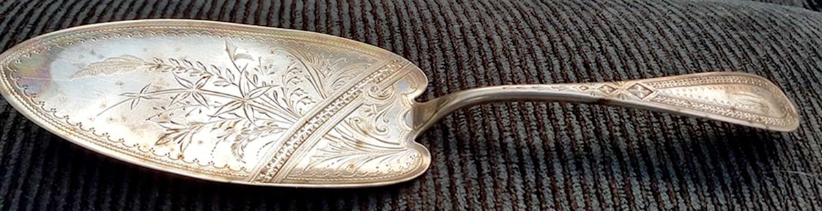 Antique-Engraved No. 1 (Sterling, 1880) Large Solid Bright Cut Pie Knife by Gorham Silver-1