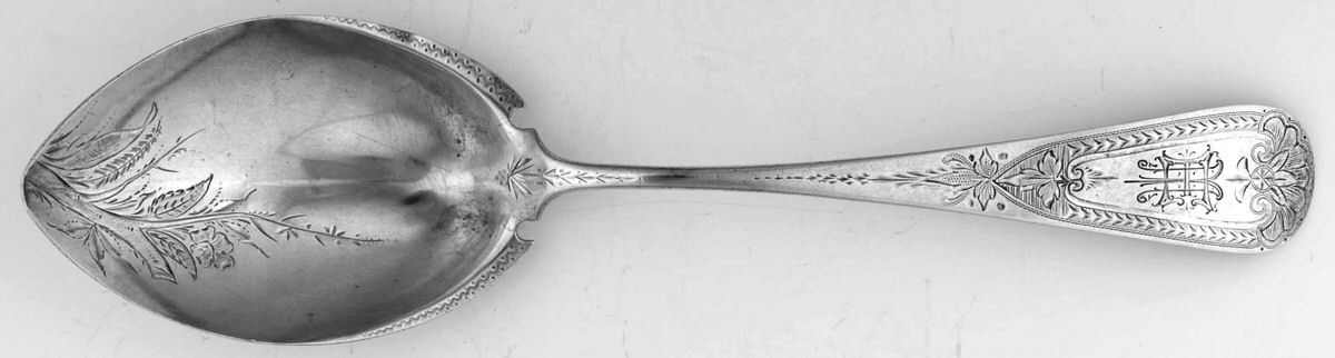 Antique-Engraved No. 4 (Sterling, 1880) Bright Cut Solid Pudding Spoon by Gorham Silver-1
