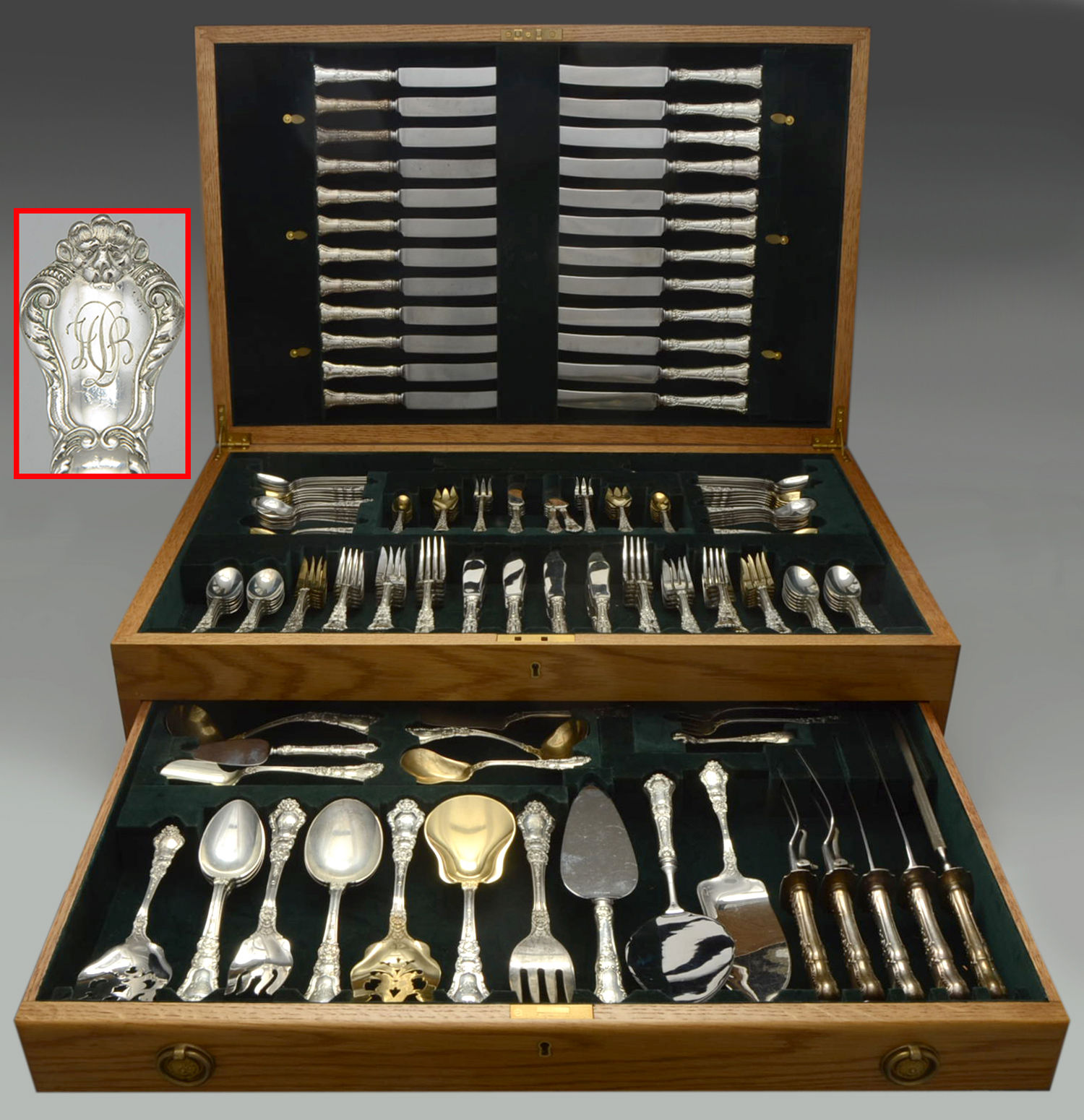 Baronial-Old (Sterling, 1898, No Monograms) 231 Piece Estate Set by Gorham Silver-1